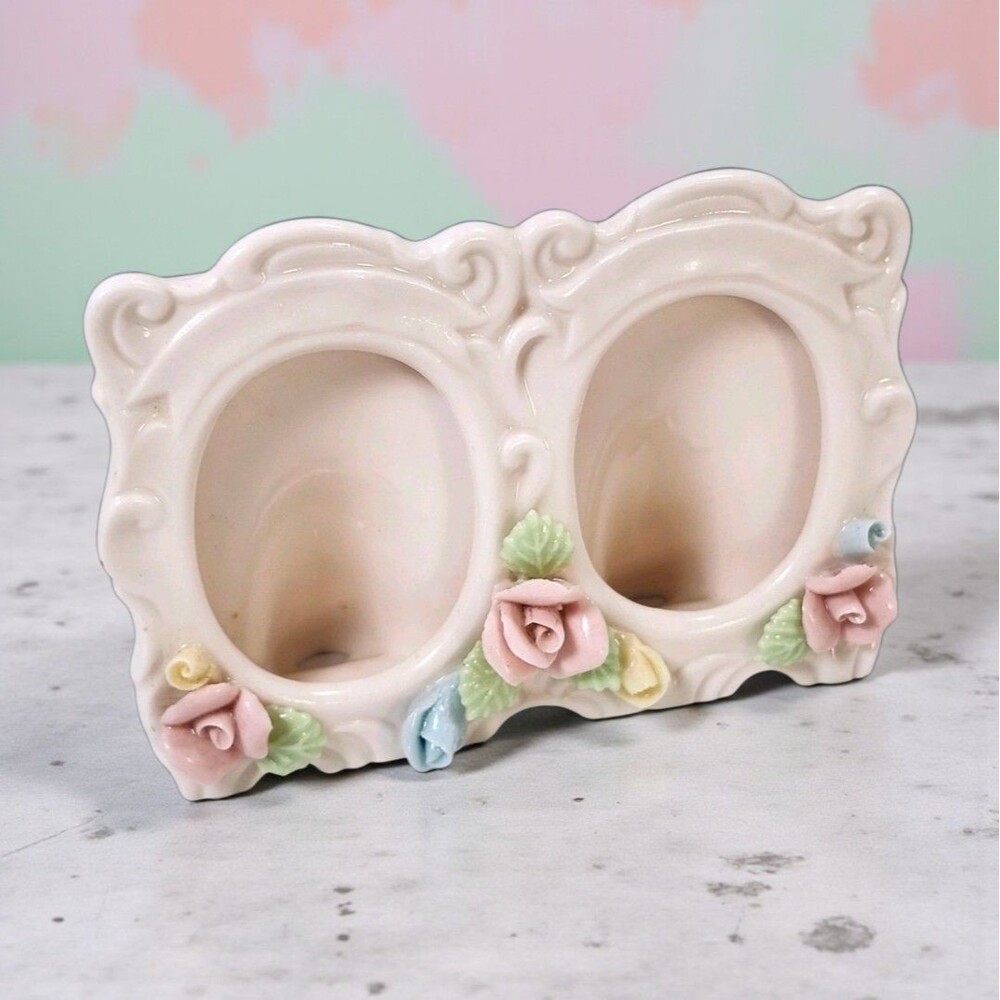 Vintage Norcrest Japan Double Picture Frame Porcelain Roses Cottagecore Romantic